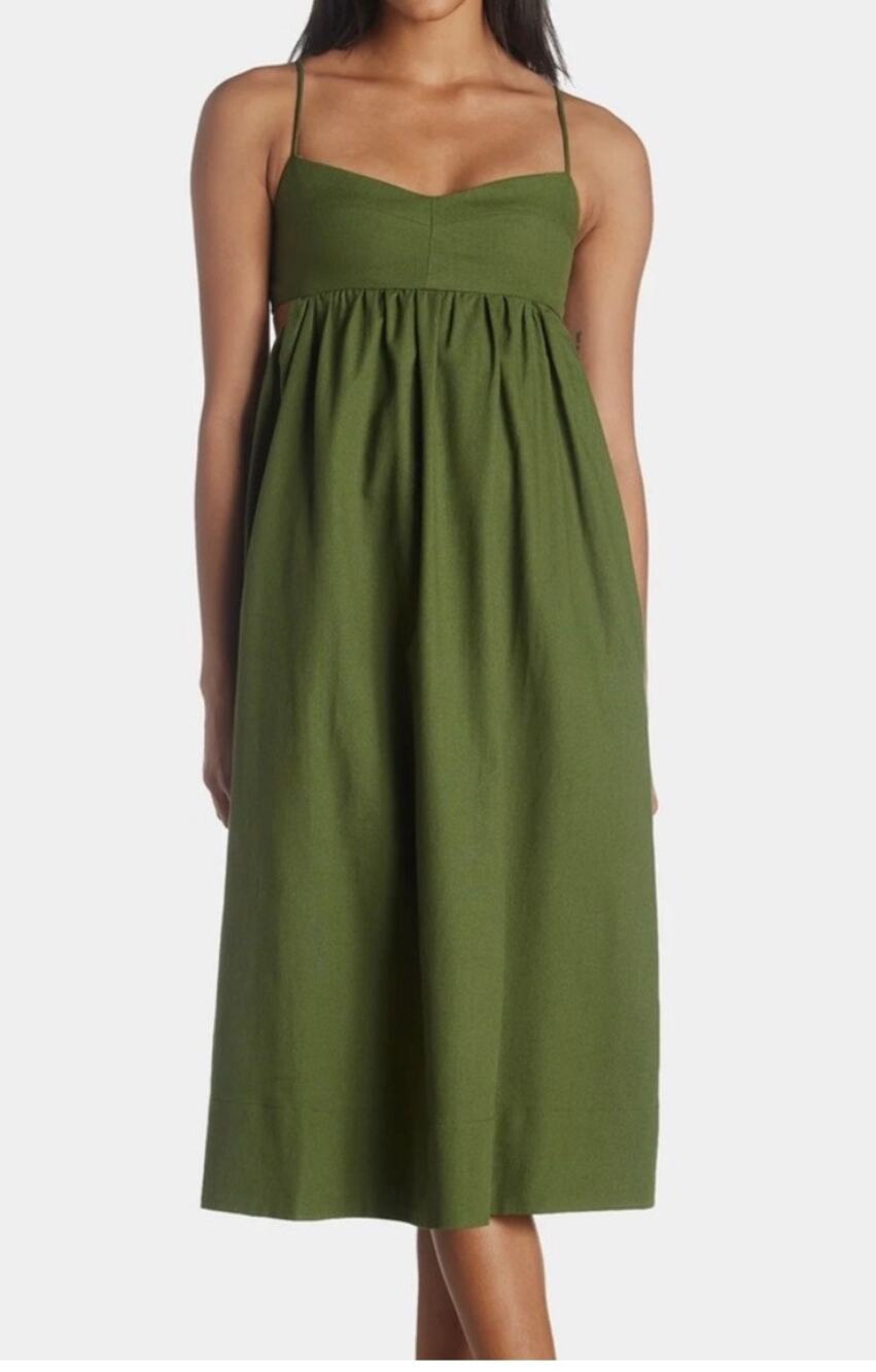 NWT o.p.t. | Linen Army Green Cut-out Havanna Midi Dress | Size 8